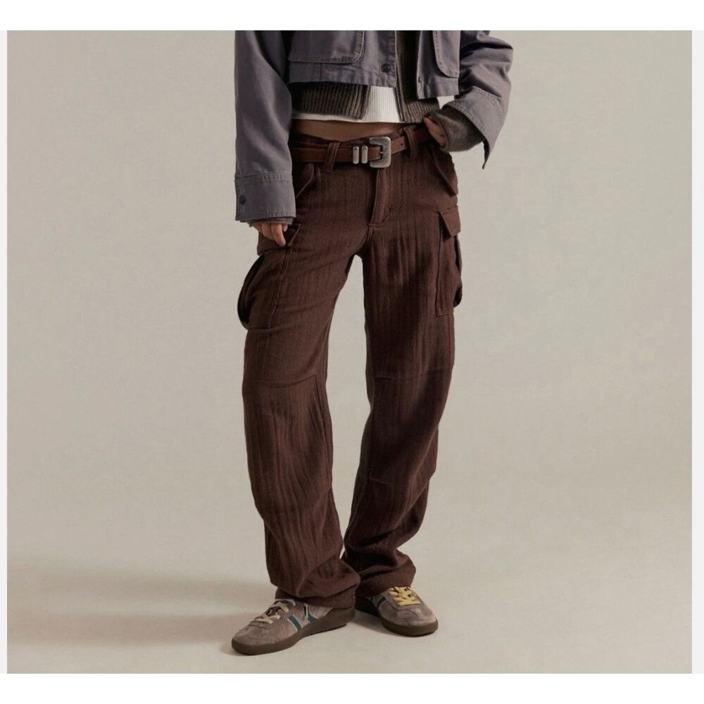 NWT Free People We The Free Last Catch Cotton Cargo Trouser Pants Brown 4 $168